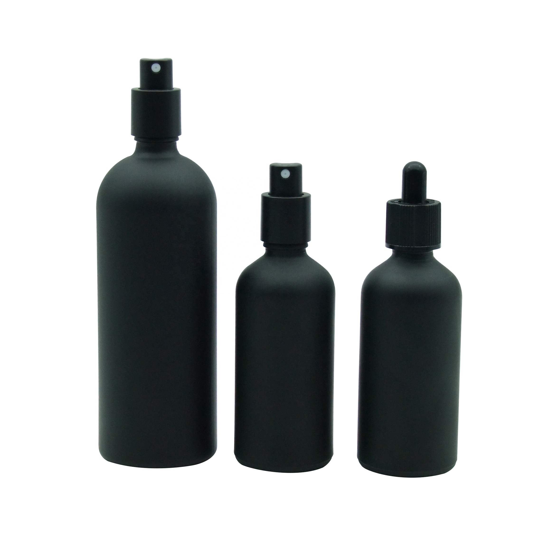 matte black square blue frosted glass droppers essential oil bottles Haodexin face night repair serums 30ml skincare vials pumps