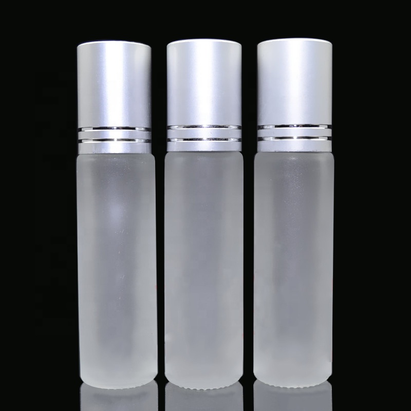 matte clear 10 ml perfume glass roller bottle with silver cap stainless stll roller ball for essential oil