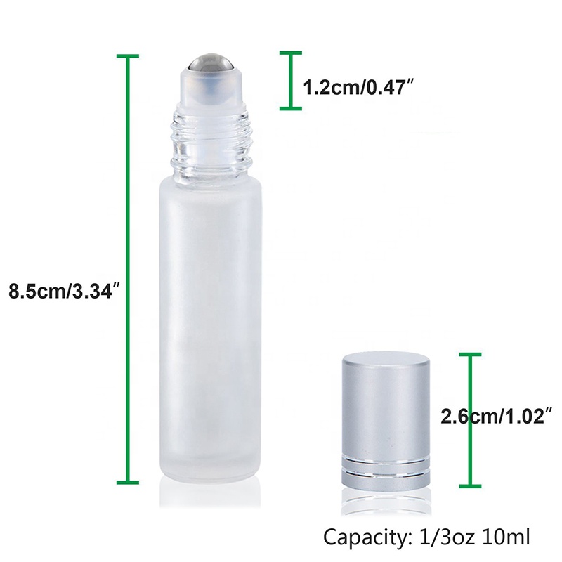 matte clear 10 ml perfume glass roller bottle with silver cap stainless stll roller ball for essential oil