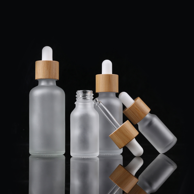 matte frosted essential oil glass bottle with bamboo dropper cap
