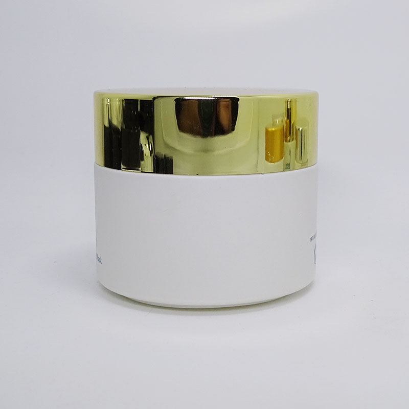 matte gold aluminum lid cosmetic packaging beauty care face cream frosted white glass jar