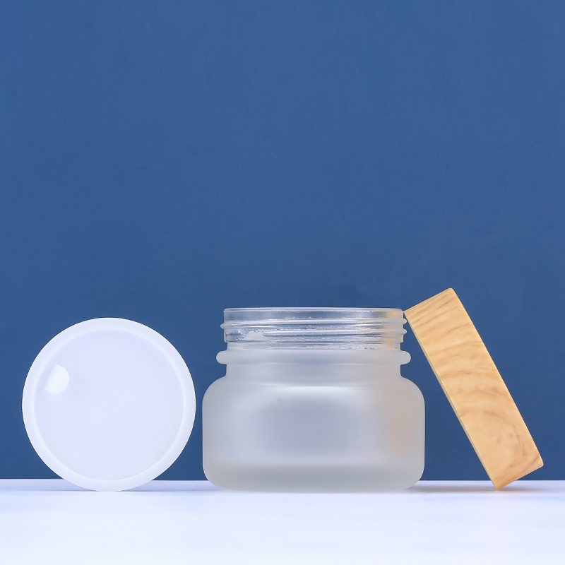 matte white glass jar 50g cosmetic cream jar with bamboo lid