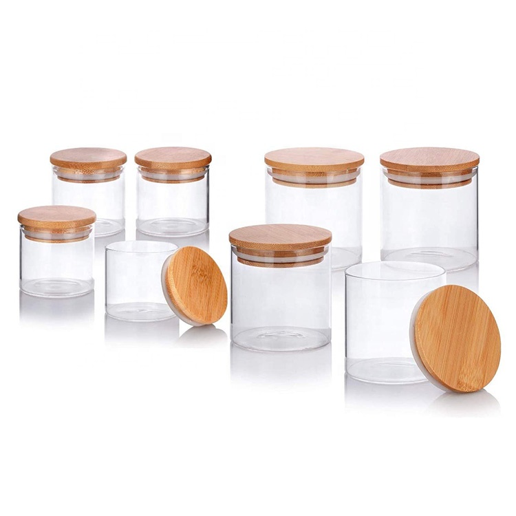 micro-safe glass borosilicate stash jars with airtight bamboo lid 50ml to 1000ml