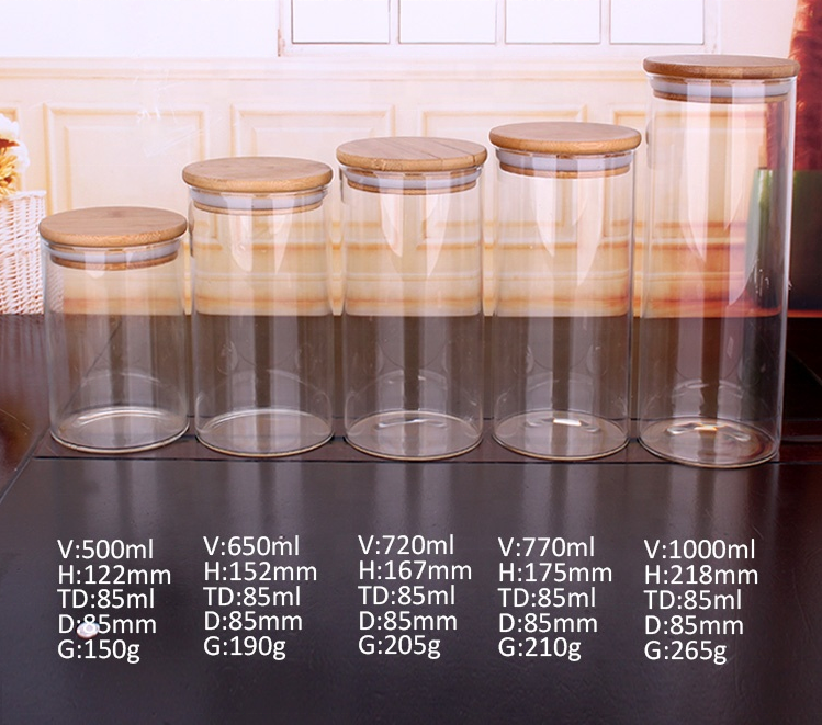 micro-safe glass borosilicate stash jars with airtight bamboo lid 50ml to 1000ml