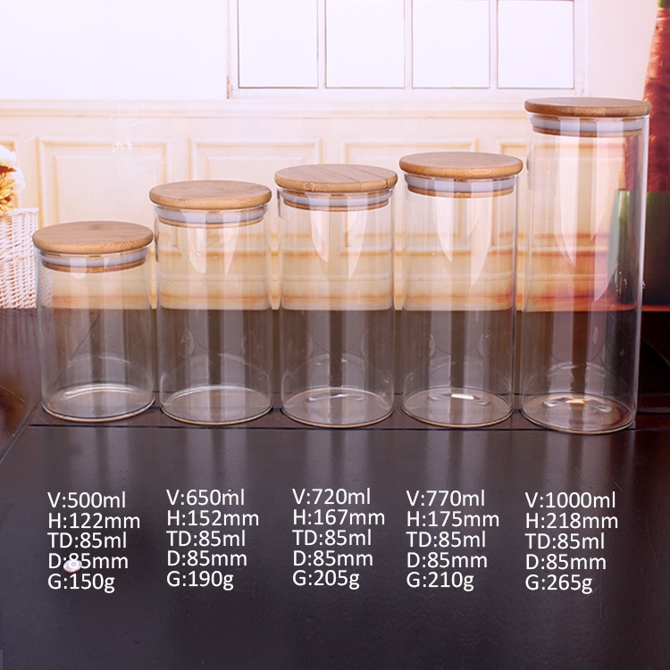 micro-safe glass borosilicate stash jars with airtight bamboo lid 50ml to 1000ml
