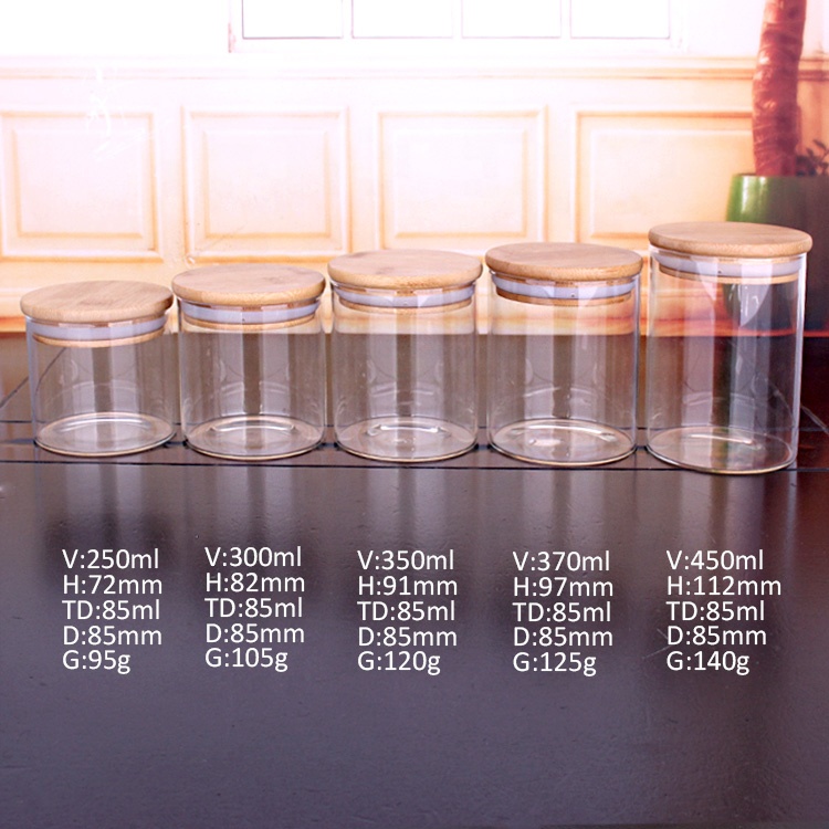micro-safe glass borosilicate stash jars with airtight bamboo lid 50ml to 1000ml