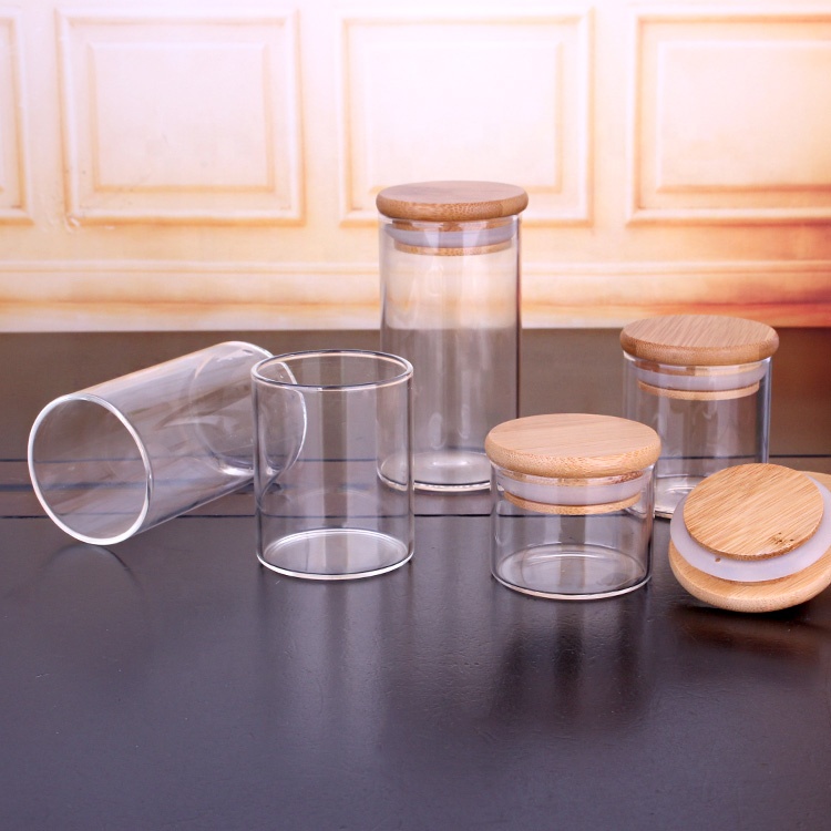 micro-safe glass borosilicate stash jars with airtight bamboo lid 50ml to 1000ml