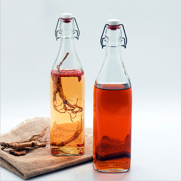 milk juice drink swing top cover flip square glass bottle 250ml 500ml 1000ml