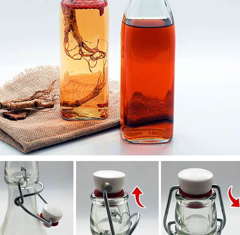 milk juice drink swing top cover flip square glass bottle 250ml 500ml 1000ml