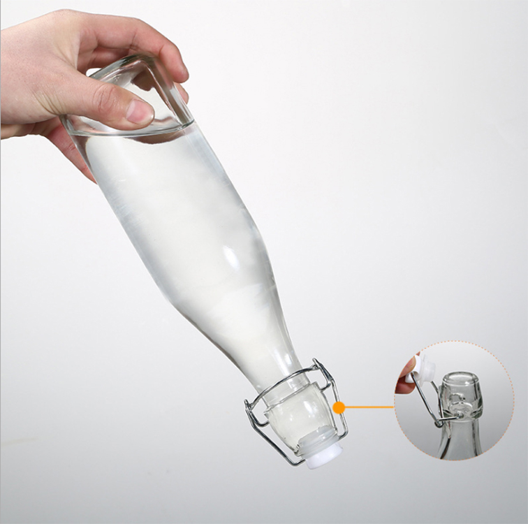 milk juice drink swing top cover flip square glass bottle 250ml 500ml 1000ml