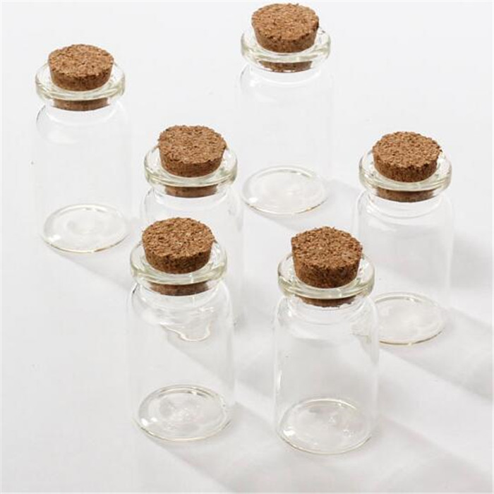 mini 10ml small slender round glass bottles with cork stopper