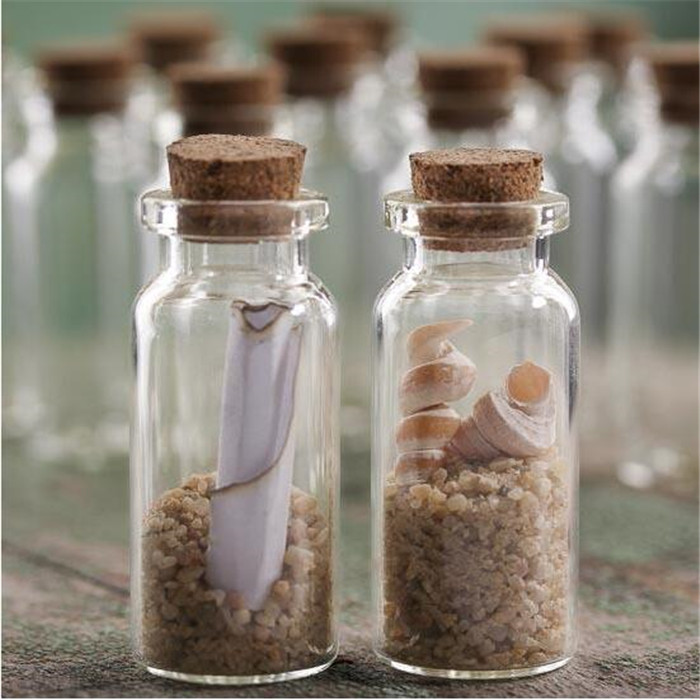 mini 10ml small slender round glass bottles with cork stopper