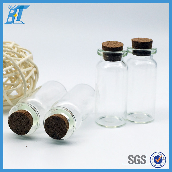 mini 10ml small slender round glass bottles with cork stopper