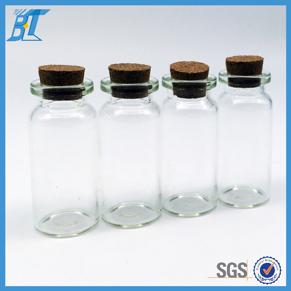 mini 10ml small slender round glass bottles with cork stopper