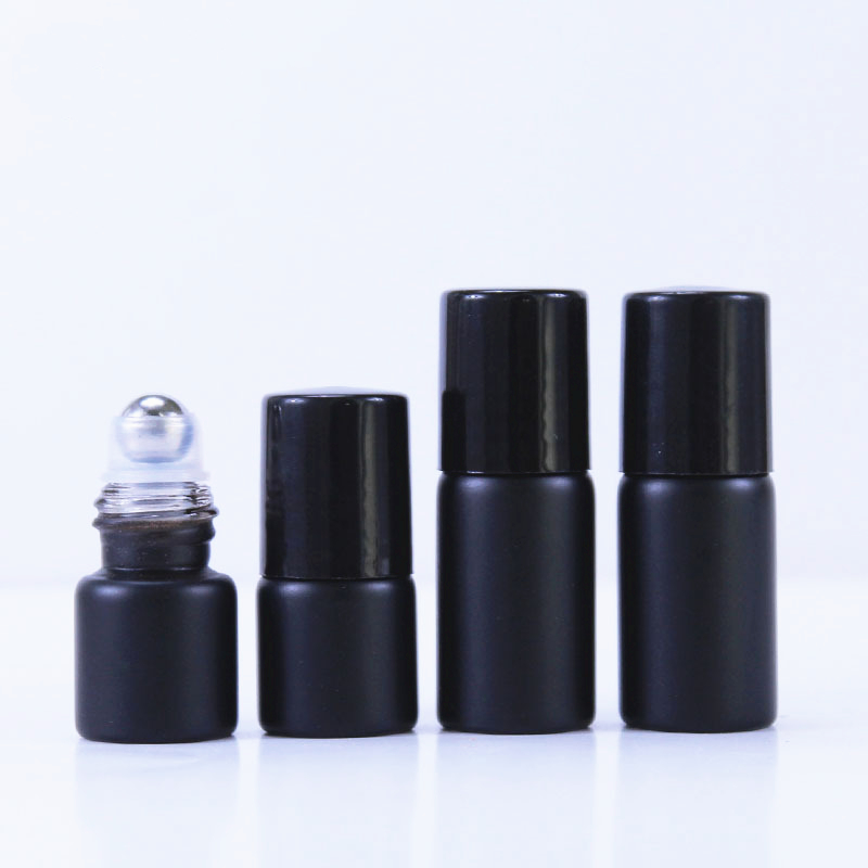 mini 1ml 2ml 3ml frosted matt black white glass travel sample roll on Essential Oil bottle