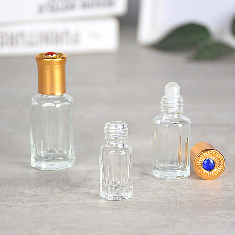 mini 3ml 6ml 9ml 12ml Octagonal roller ball essential oil glass bottle