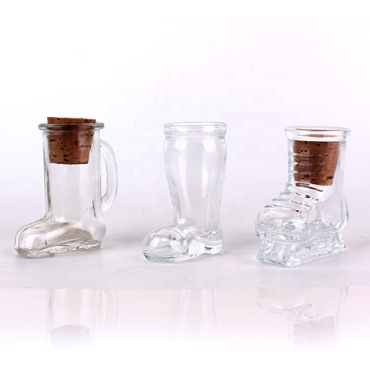 mini 40ml Boot shaped beer juice glass bottle with cork