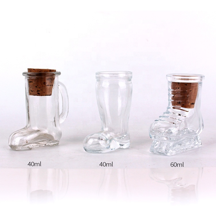 mini 40ml Boot shaped beer juice glass bottle with cork