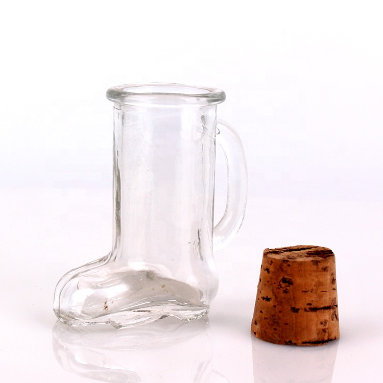 mini 40ml Boot shaped beer juice glass bottle with cork