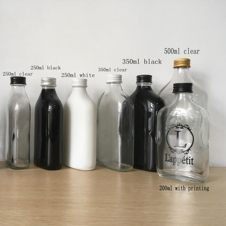 mini 50ml 100ml 200ml 250ml 350ml 500ml Empty Flat Wine Whiskey Glass Bottle For Liquor Cold Brew Coffee square milk tea
