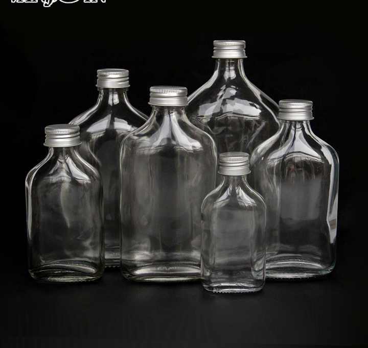 mini 50ml 100ml 200ml 250ml 350ml 500ml Empty Flat Wine Whiskey Glass Bottle For Liquor Cold Brew Coffee square milk tea