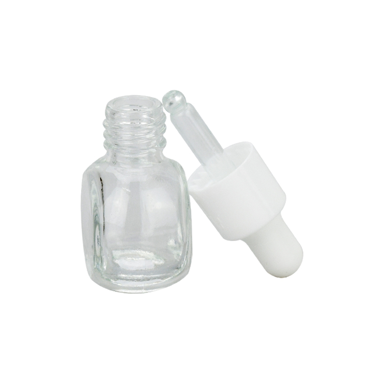 mini 5ml empty round glass bottle nail polish facial oil sample bottle with plastic white dropper
