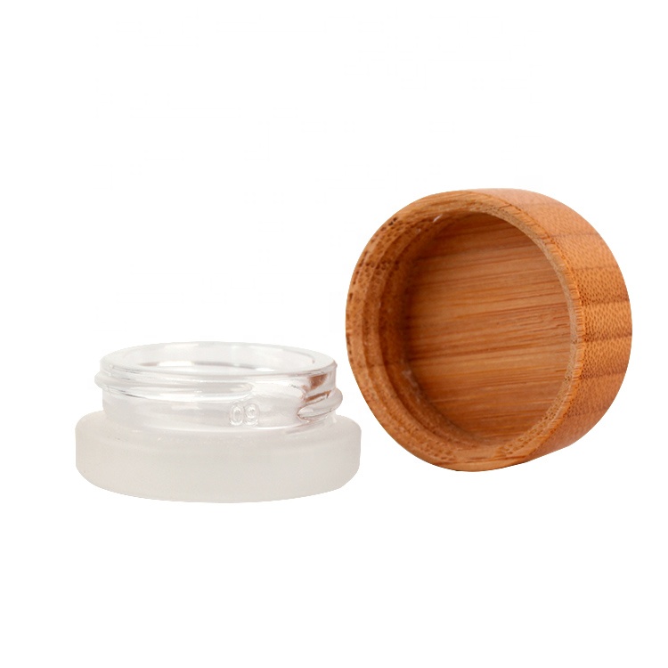 mini 7ml round frosted eye cream glass cosmetic containers jar with bamboo wood lid