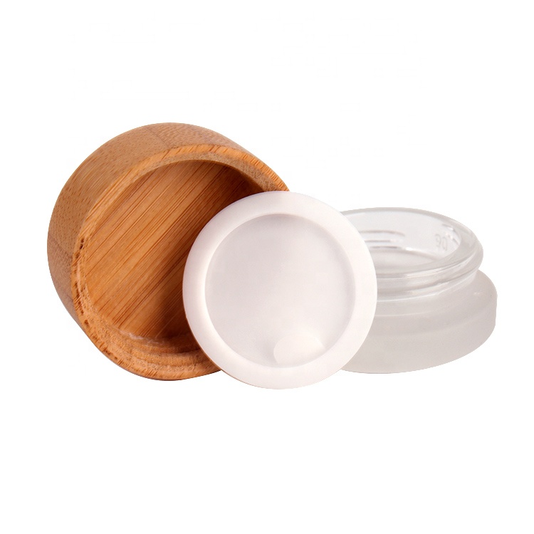 mini 7ml round frosted eye cream glass cosmetic containers jar with bamboo wood lid
