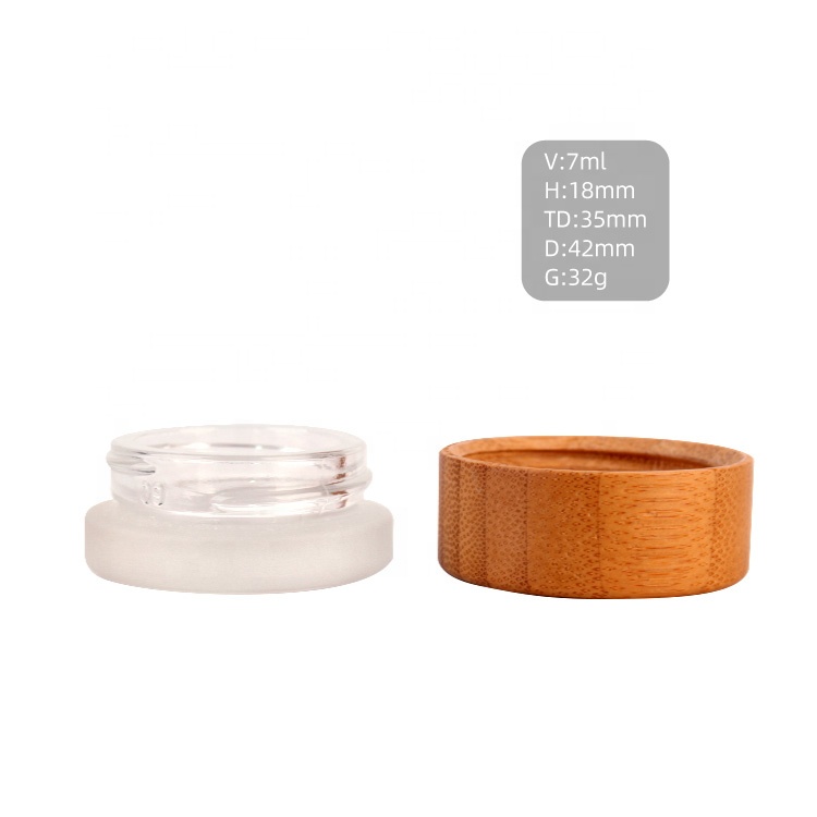 mini 7ml round frosted eye cream glass cosmetic containers jar with bamboo wood lid