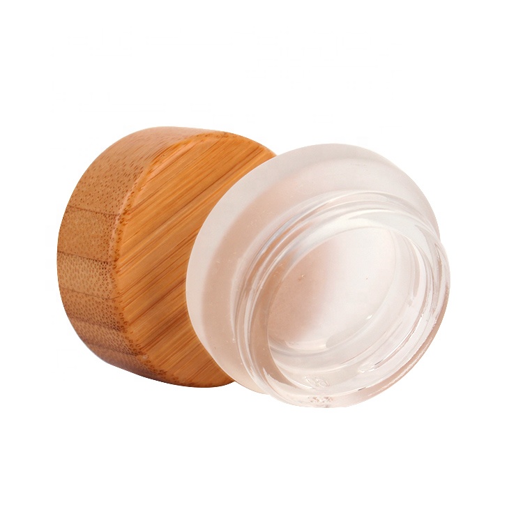mini 7ml round frosted eye cream glass cosmetic containers jar with bamboo wood lid