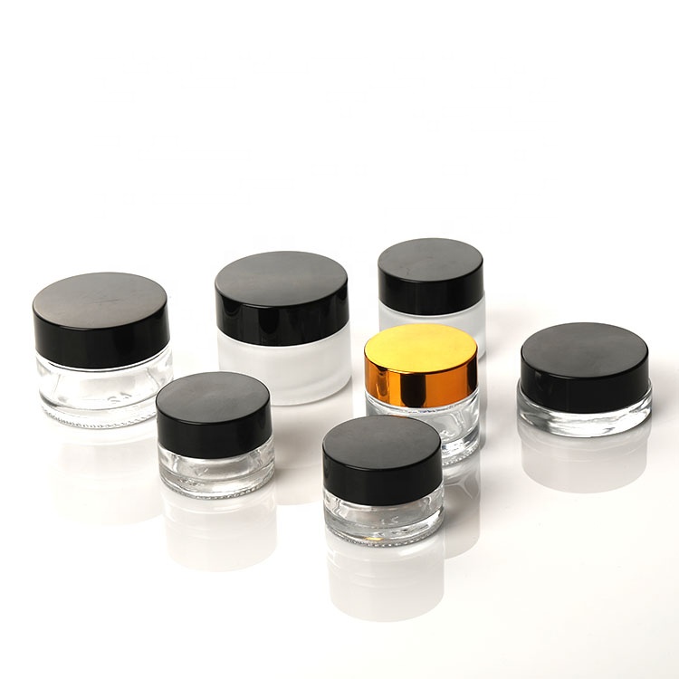 mini Cosmetic Packaging glass jar with lid black 5g 7g clear jars container