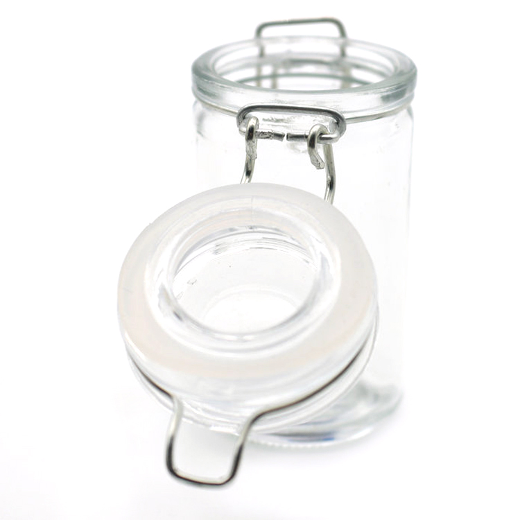 mini airtight cylinder glass spice jars, 75ml Air Tight Seal bottles Canning Jars with clasp lids for food