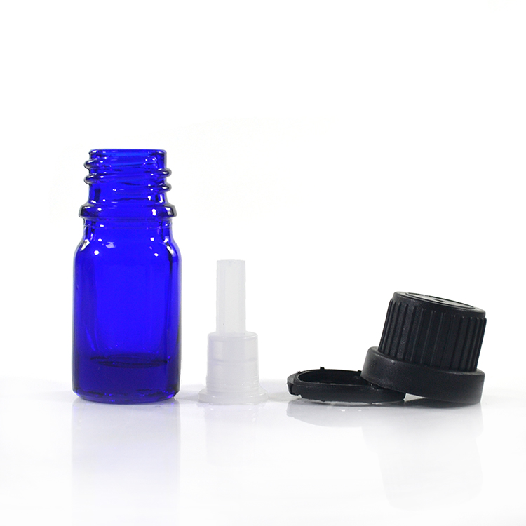 mini blue glass 5 ml e liquid glass bottle with tamper proof cap and glass pipette