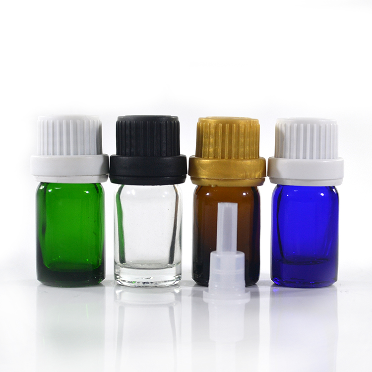 mini blue glass 5 ml e liquid glass bottle with tamper proof cap and glass pipette