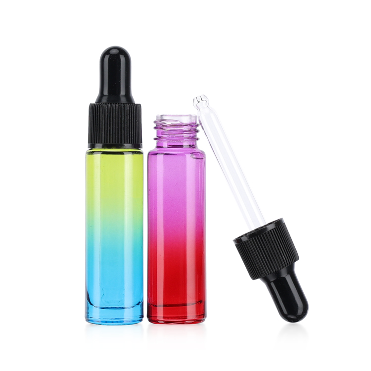 mini luxury oil bottle 10 ml rainbow colorful gradient holographic dropper bottle