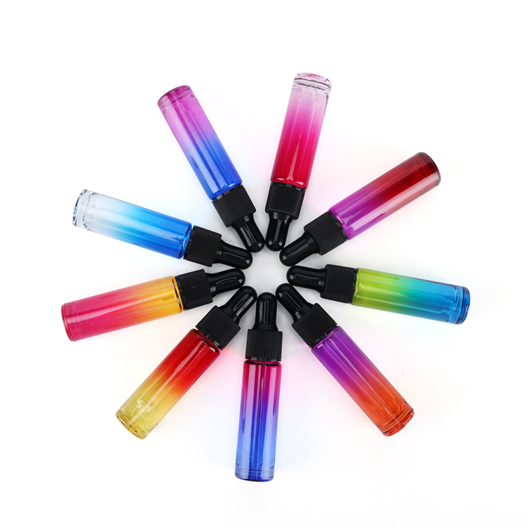 mini luxury oil bottle 10 ml rainbow colorful gradient holographic dropper bottle