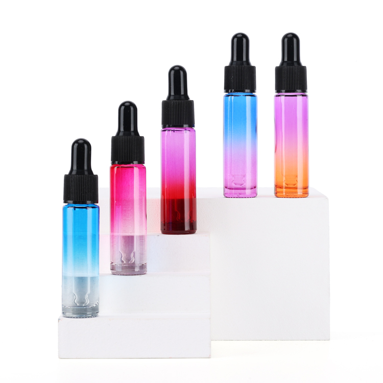 mini luxury oil bottle 10 ml rainbow colorful gradient holographic dropper bottle