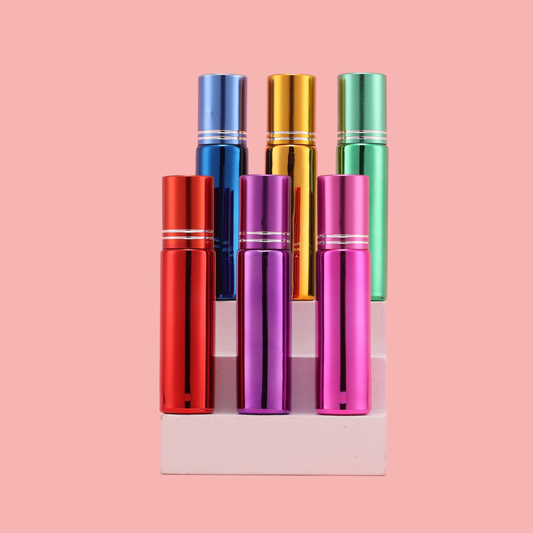 mini shape UV coated glass roll on bottle rose gold color roll on perfume bottle