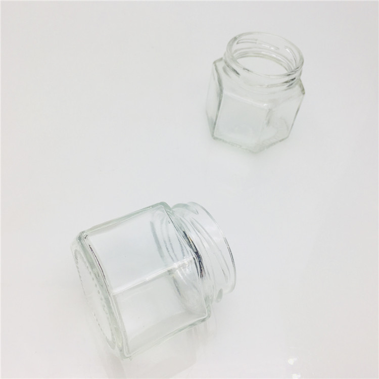 mini small 40ml hexagon glass jar honey jar with black lids wholesale lead-free