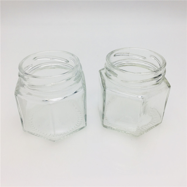 mini small 40ml hexagon glass jar honey jar with black lids wholesale lead-free