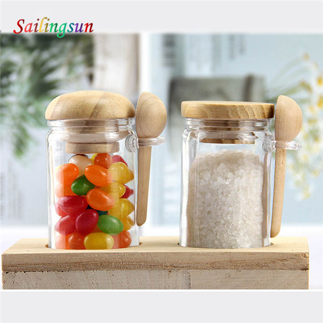 mini small with wooden stopper spoon handcraft pyrex glass food jar