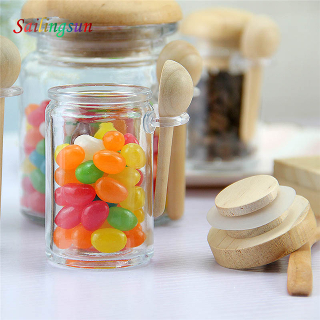 mini small with wooden stopper spoon handcraft pyrex glass food jar