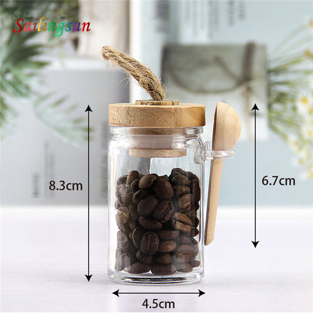 mini small with wooden stopper spoon handcraft pyrex glass food jar