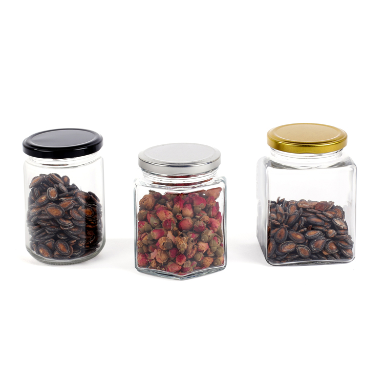 mini square clear empty 50 ml glass jars for honey bottle packing with metal cap