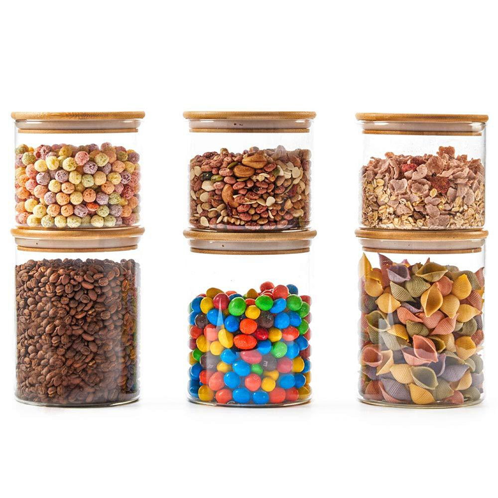 mini storage jars / glass containers with bamboo lids / small storage jars with lids