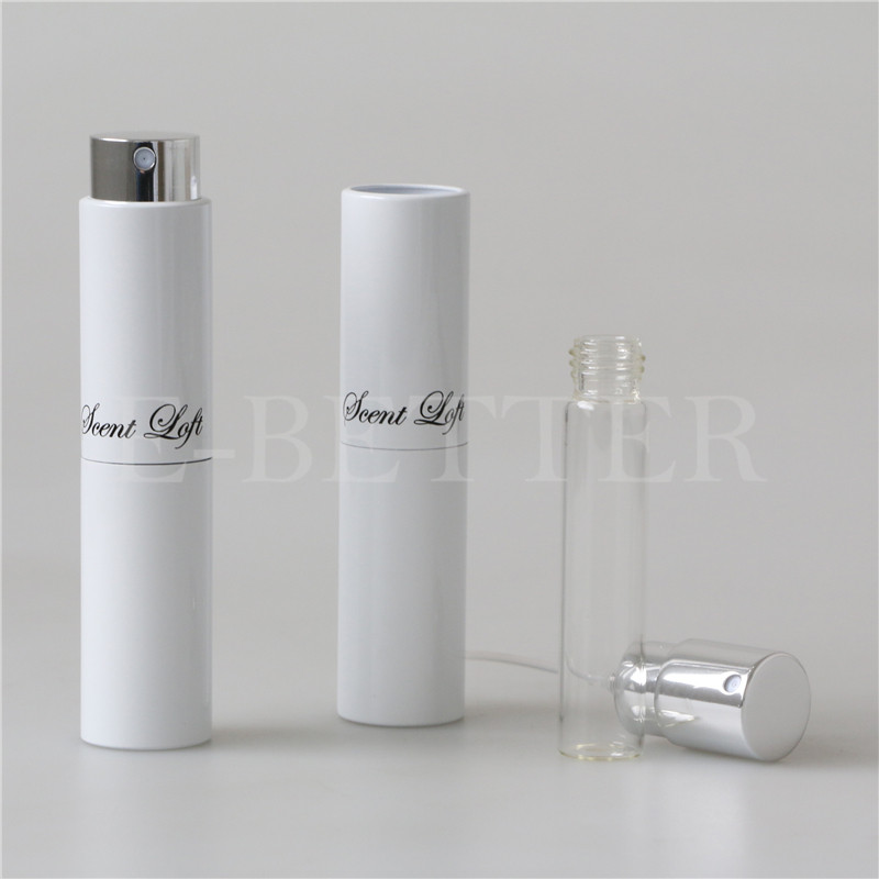 mini travel aluminium refillable spray 8ml white rotation type atomizer for perfume