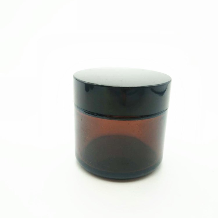 moisturiser cream cosmetic packaging amber glass jars with black lid