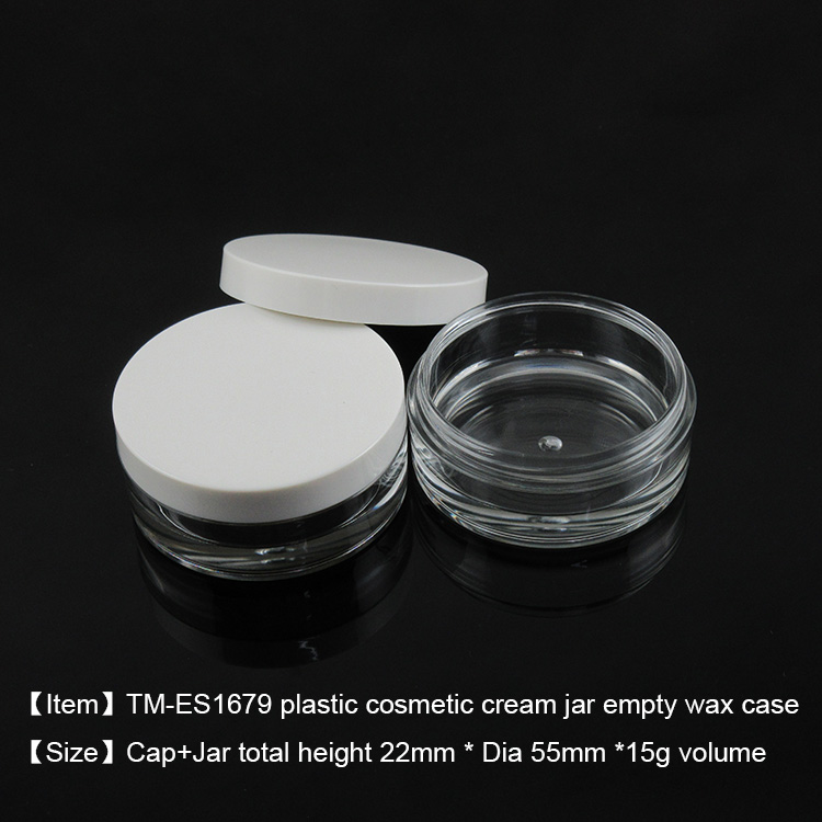 moq 500pcs TM-ES1679 15ml plastic cosmetic cream jar white-cap cosmetic gel case cosmetic wax container