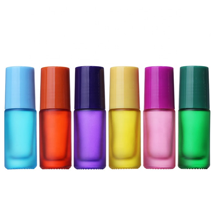 multi color 5ml 10ml perfume oil bottle empty glass frosted roller ball bottles for essential oil