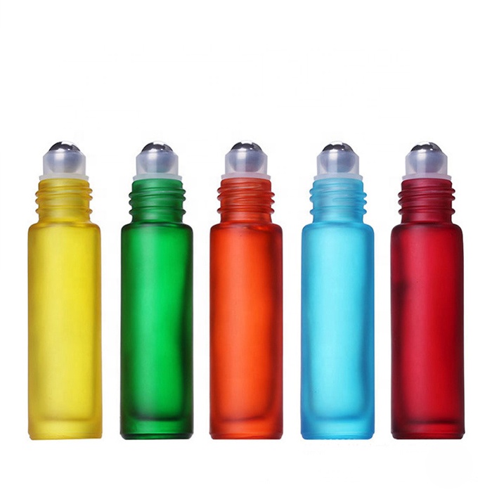 multi color 5ml 10ml perfume oil bottle empty glass frosted roller ball bottles for essential oil